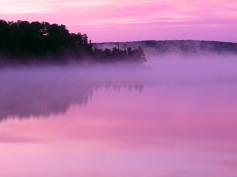 Dawn ensign lake, boundary waters, canoe area, Minnesota, dawn, boundary waters, purple mist, lake, fog, purple, ensign lake, nature, minnesota, pink, HD wallpaper