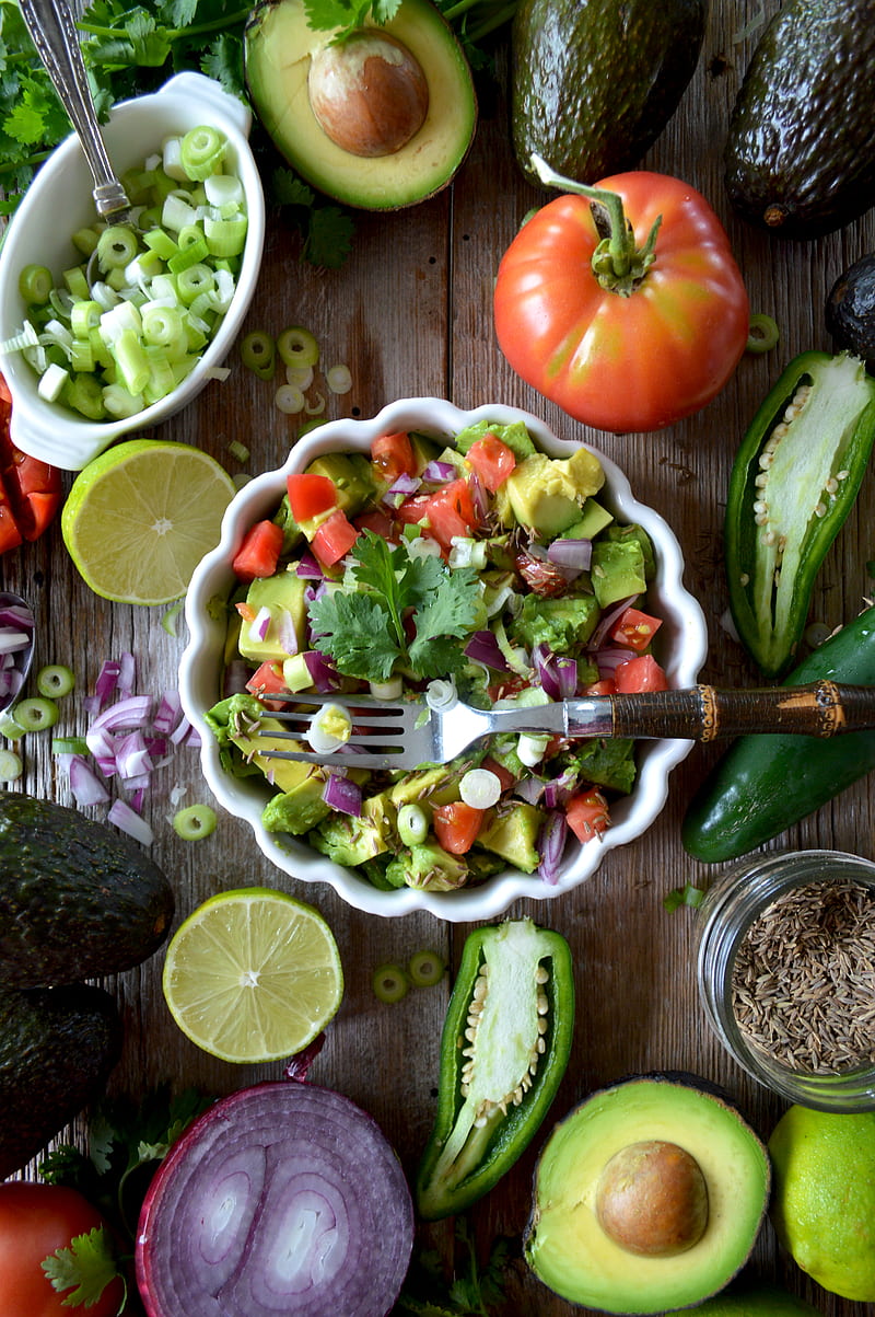 vegetable salad on bowl flat lay graphy, HD phone wallpaper