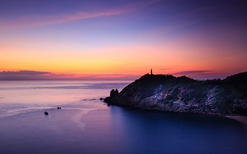 Sunset Watchtower Seascape Bay Dusk Scenic, HD wallpaper