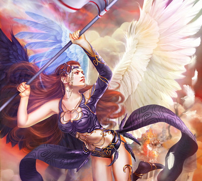Three Winged Goddess, art, wings, luminos, angel, goddess, drazenka kimpel, fantasy, girl, feather, HD wallpaper