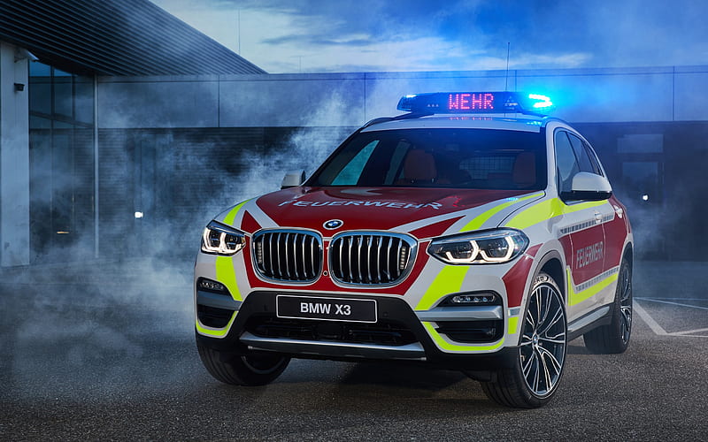 BMW X3, 2018, xDrive20d, Feuerwehr, SUV, exterior, fire truck, special flashers, German cars, BMW, HD wallpaper