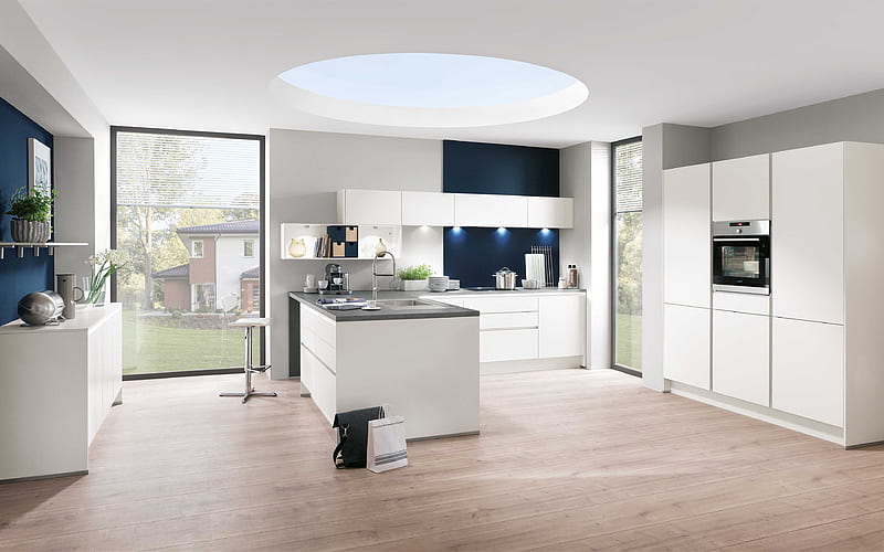 HD   Stylish White Kitchen Minimalism Modern Interior Design Kitchen White Furniture 