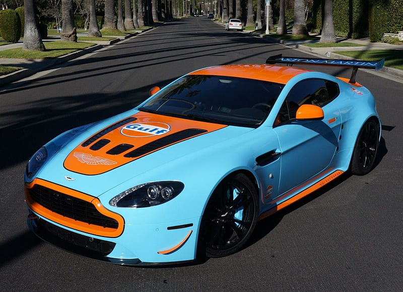 Aston-Martin-V12-Gulf-Racing, Gulf, Spolier, V12, Lite Blue, HD wallpaper
