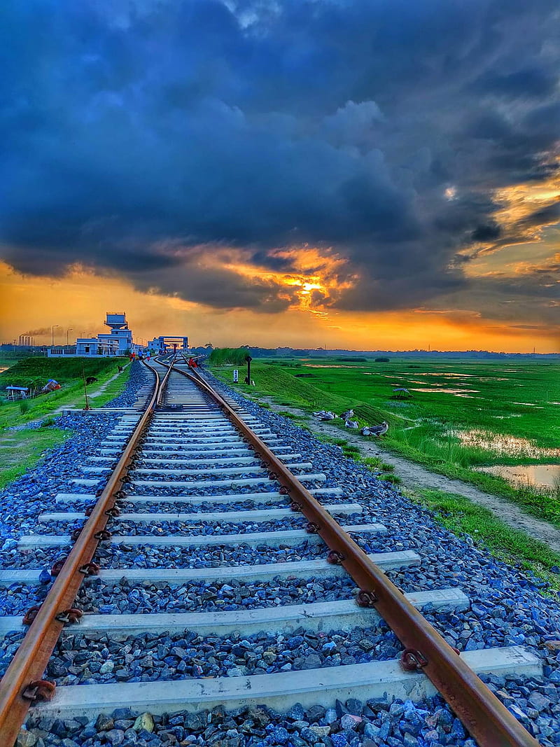 Rail line, bangladesh nature, road, train, HD phone wallpaper