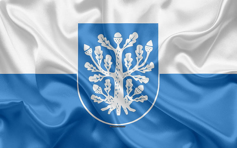Flag of Offenbach am Main silk texture, white blue silk flag, coat of arms, German city, Offenbach am Main, Hesse, Germany, symbols, HD wallpaper