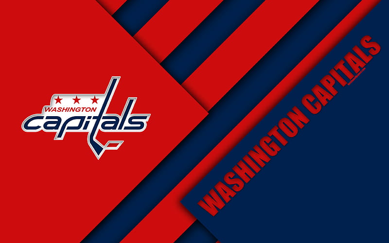 Washington Capitals, NHL material design, logo, blue red abstraction, lines, American hockey club, Washington, USA, National Hockey League, HD wallpaper