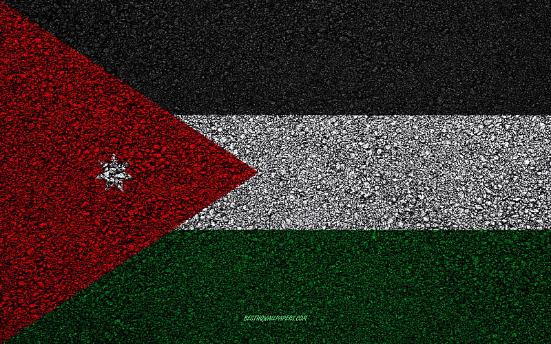 Flag of Jordan, asphalt texture, flag on asphalt, Jordan flag, Asia, Jordan, flags of Asia countries, HD wallpaper