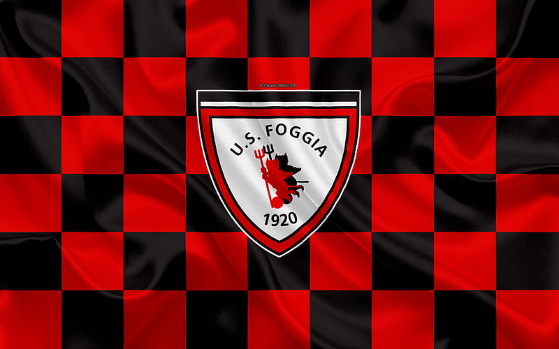 Foggia Calcio logo, creative art, black and red checkered flag, Italian football club, Serie B, emblem, silk texture, Foggia, Italy, football, Foggia FC, HD wallpaper