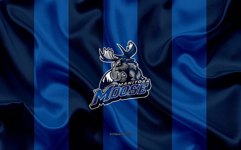 Manitoba Moose, Canadian Hockey Club, emblem, silk flag, blue silk texture, AHL, Manitoba Moose logo, Winnipeg, Manitoba, Canada, USA, hockey, American Hockey League, HD wallpaper