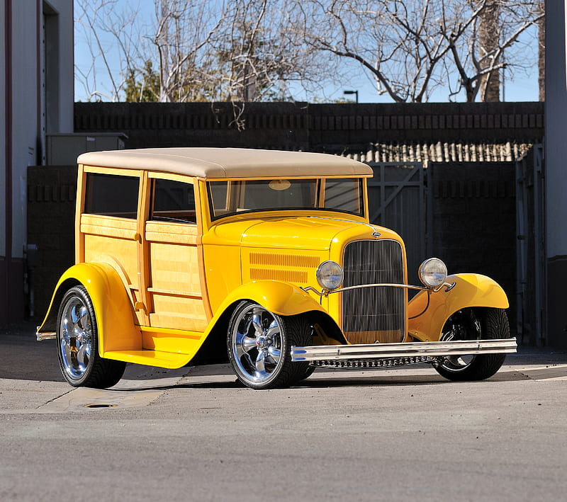 Hotrod, america, ford, street, yellow, HD wallpaper