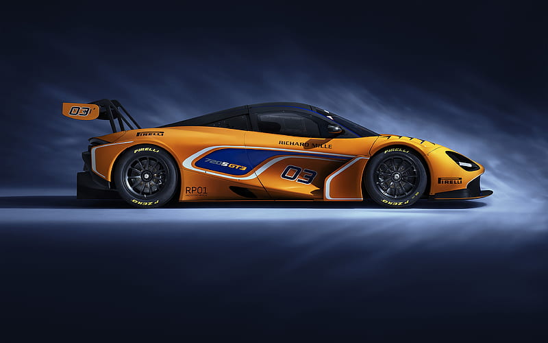 McLaren 720S GT3, 2019 supercar, side view, racing car, new orange 720S, British sports cars, McLaren, HD wallpaper