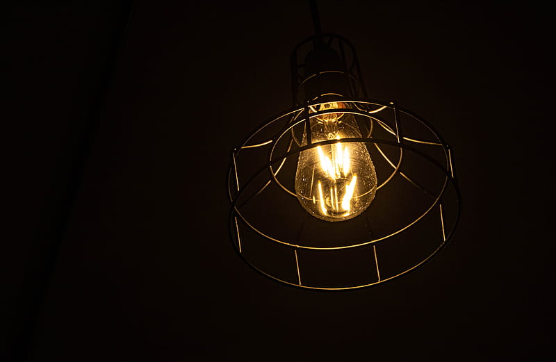 chandelier, lamp, glow, metallic, dark, HD wallpaper