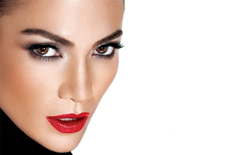Jennifer Lopez Beauty Shot, red lipstick, makeup, close-up, beauty, fashion, eyebrows, HD wallpaper