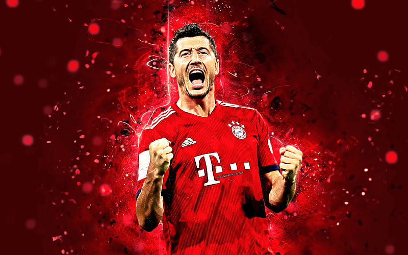 Robert Lewandowski polish footballer, Bayern Munich FC, Germany, soccer, Lewandowski, Bundesliga, neon lights, HD wallpaper