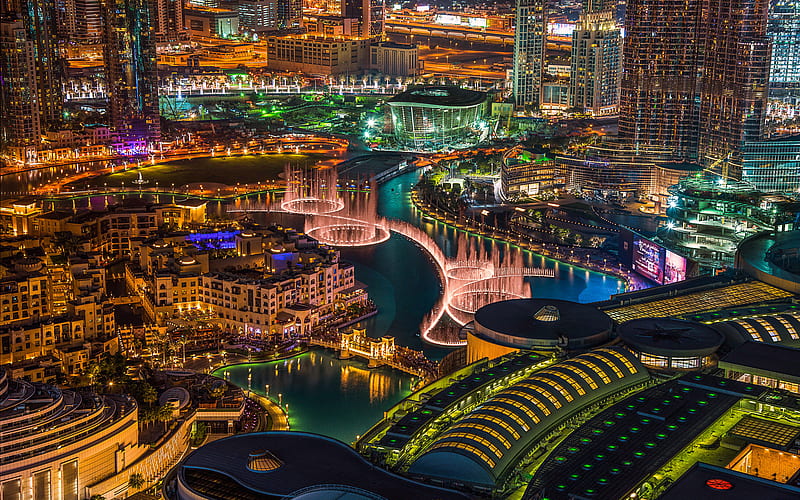 Dubai, fountains, modern architecture, UAE, United Arab Emirates, HD wallpaper