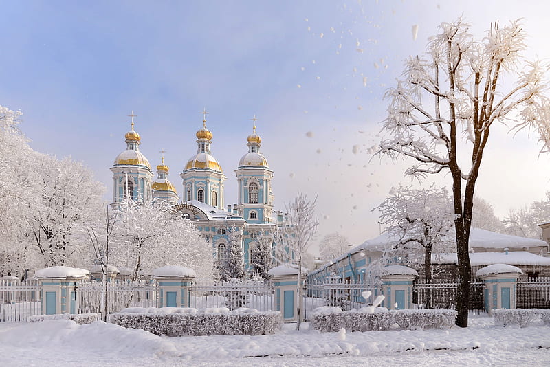 Churches, Church, Fence, Russia, Saint Petersburg, Snow, Temple, Winter, HD wallpaper