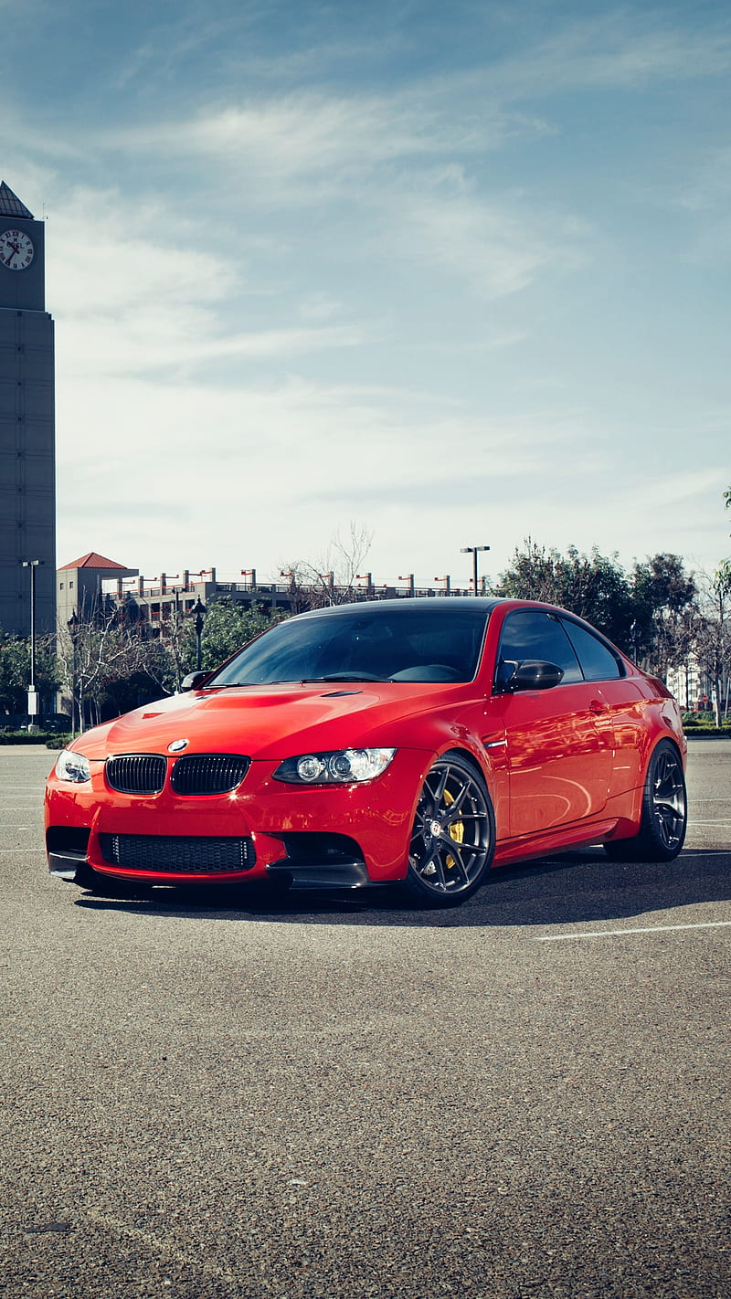 BMW M3 car, coupe, e92 m power, red, tuning, vehicle, HD phone wallpaper