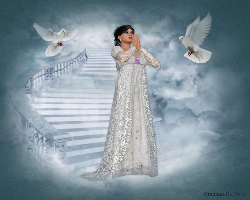 Stairs to Heaven, nebulous, doves, artwork, angel, HD wallpaper