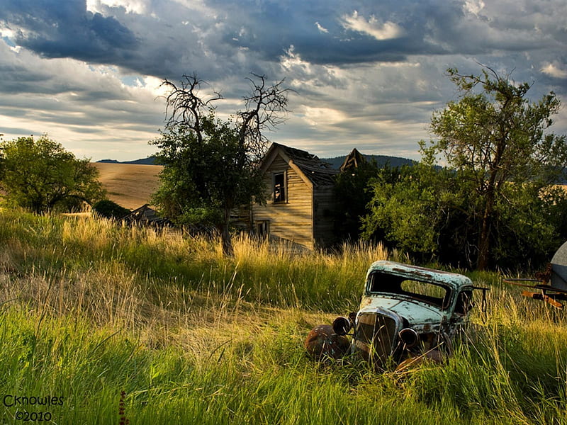 MEMORIES LOST IN TIME, decay, houses, homes, memories, usa, farmlands, rust, trucks, forgotten, abandoned, HD wallpaper