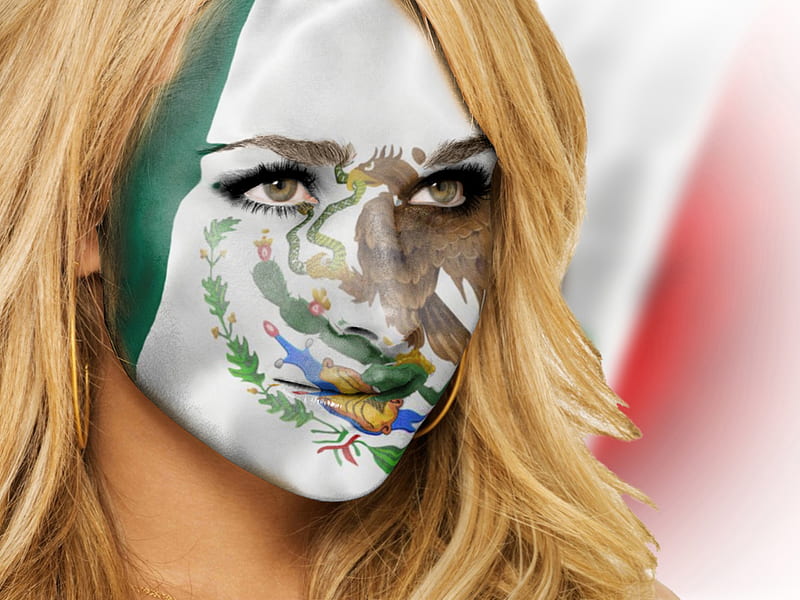 Mexico girl-face, red, mexico, green, girl, eagle, bonito, flag, tatoo, HD wallpaper