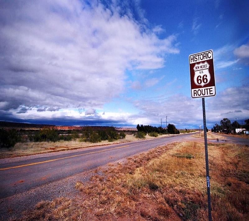Historic Route 66, clouds, highway, road, route 66, HD wallpaper