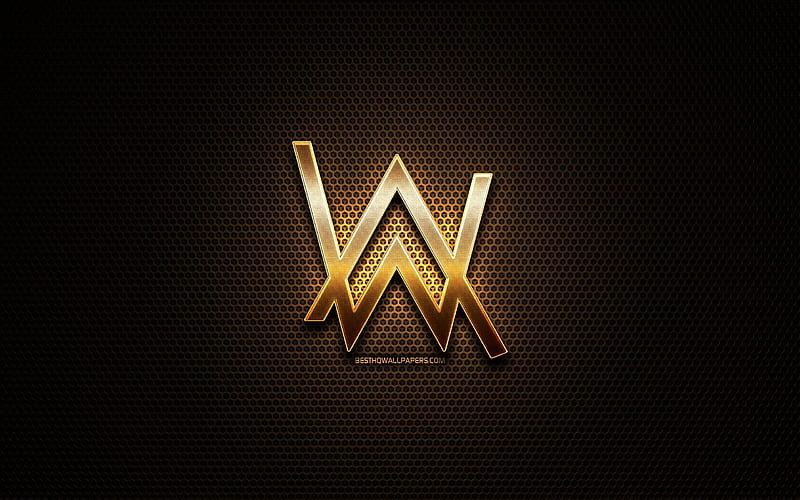 Alan Walker glitter logo, creative, metal grid background, Alan Walker 3D logo, brands, Alan Walker, HD wallpaper