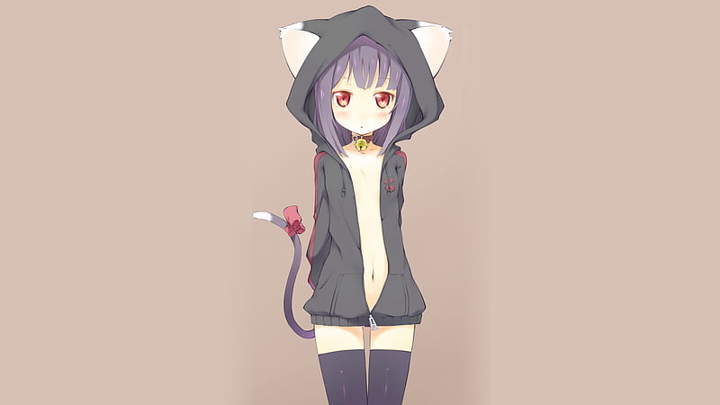 anime girl with purple hair and cat ears