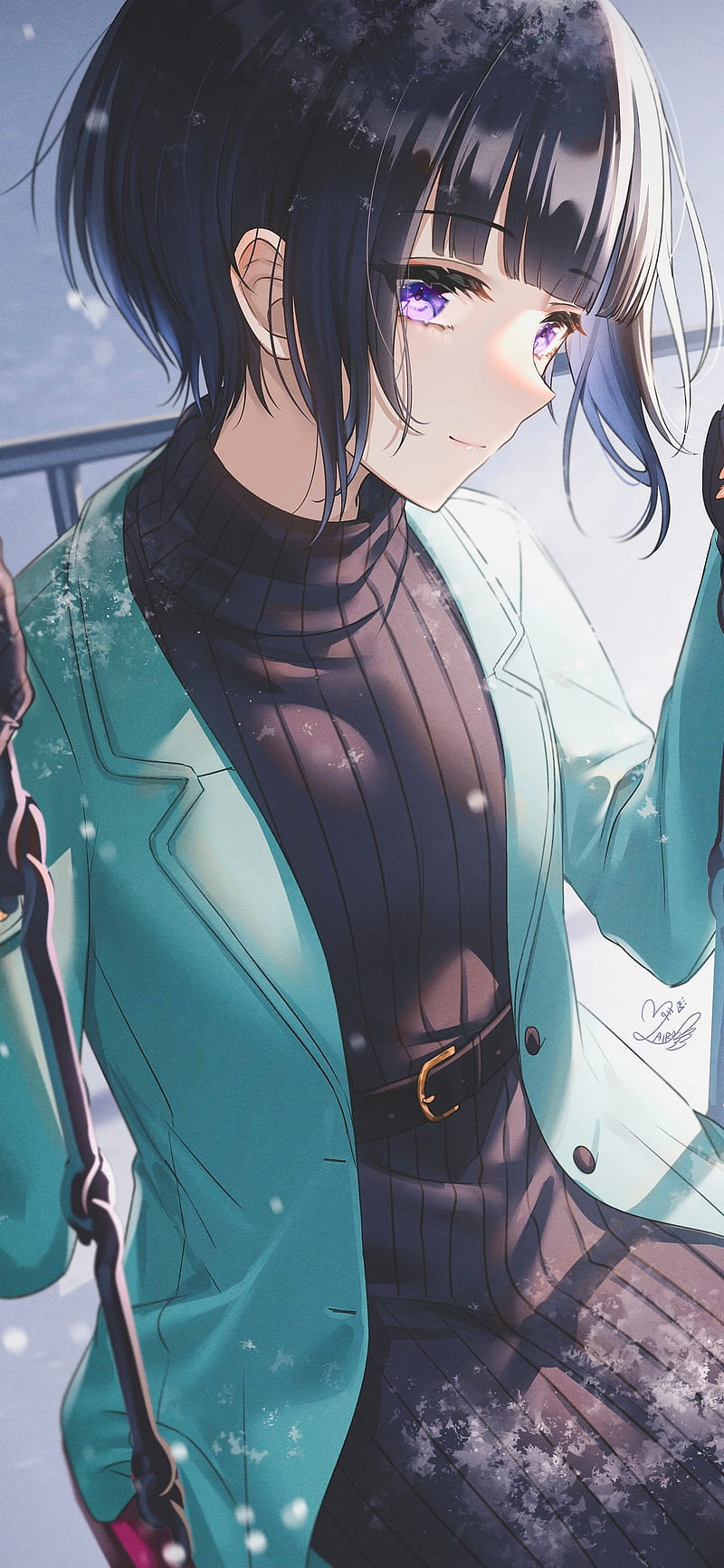 Anime girl, profile view, choker, short hair, coat, Anime, HD phone  wallpaper