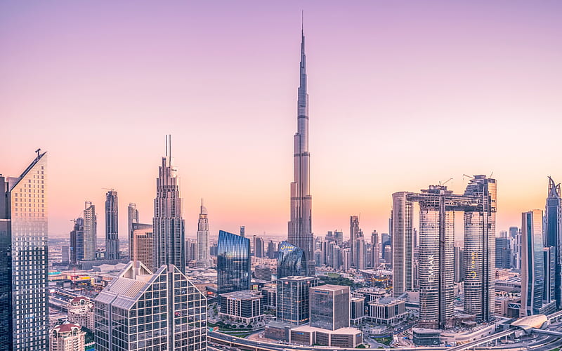 Burj Khalifa at morning, downtown, skyscrapers, United Arab Emirates, cityscapes, Dubai, UAE, Burj Khalifa, HD wallpaper