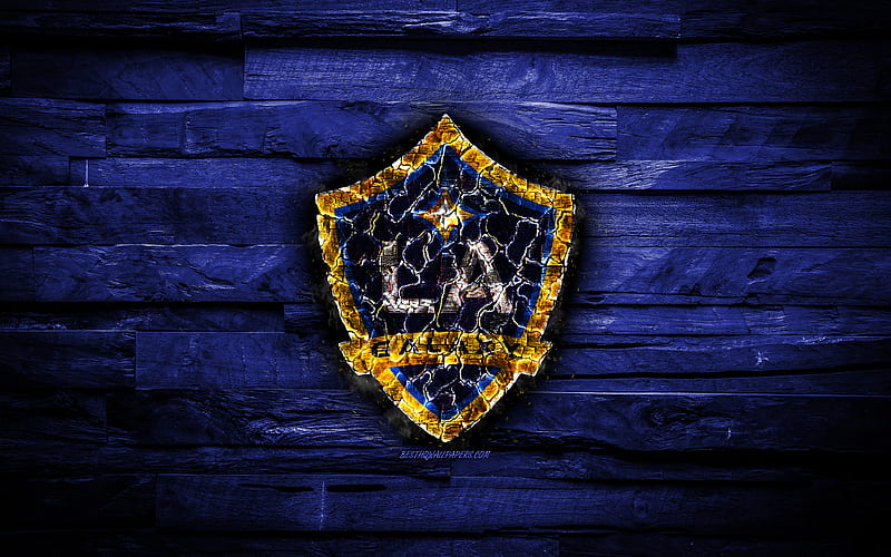 Los Angeles Galaxy FC scorched logo, MLS, blue wooden background, american football club, Western Conference, grunge, LA Galaxy, soccer, Los Angeles Galaxy logo, fire texture, USA, HD wallpaper