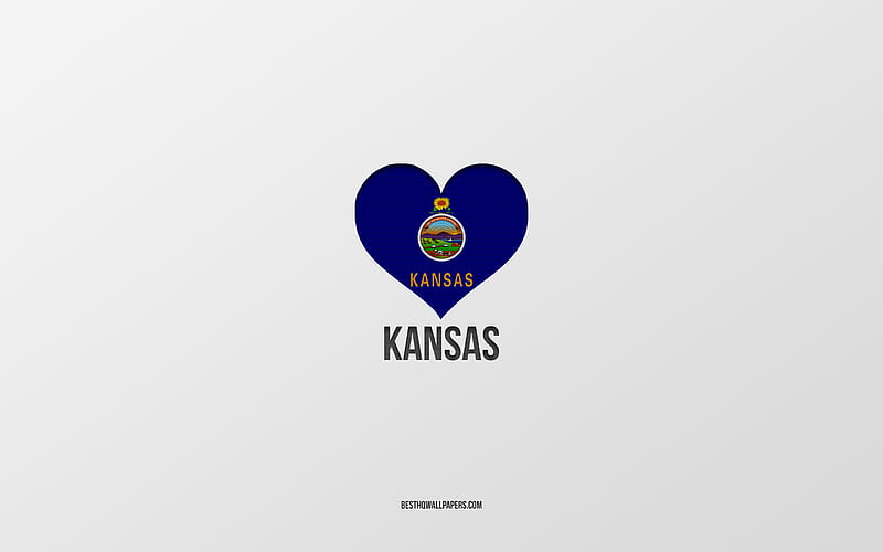 I Love Kansas, American States, gray background, Kansas State, USA, Kansas flag heart, favorite cities, Love Kansas, HD wallpaper