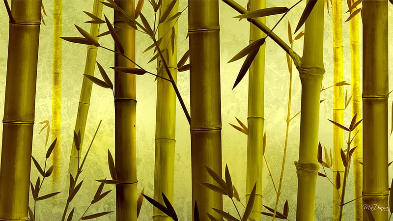 Bamboon Green Gold, gold, leaves, green, oriental, firefox persona, trees, bamboo, HD wallpaper
