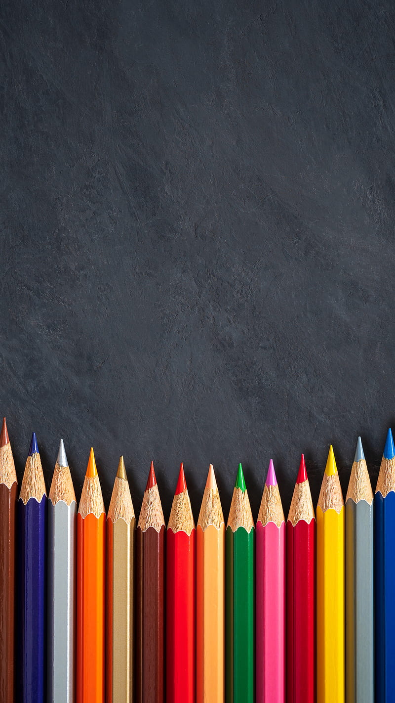 Colored Pencils, Colored, Kiss, artist, blue, chalkboard, colors, desk, drawing, maroon, orange, pink, purple, red, school, silver, teacher, teal, yellow, HD phone wallpaper