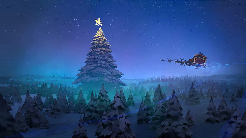 Santa Claus Reindeer Sleigh Flying Christmas Tree , santa-claus, christmas, celebrations, reindeer, artstation, HD wallpaper