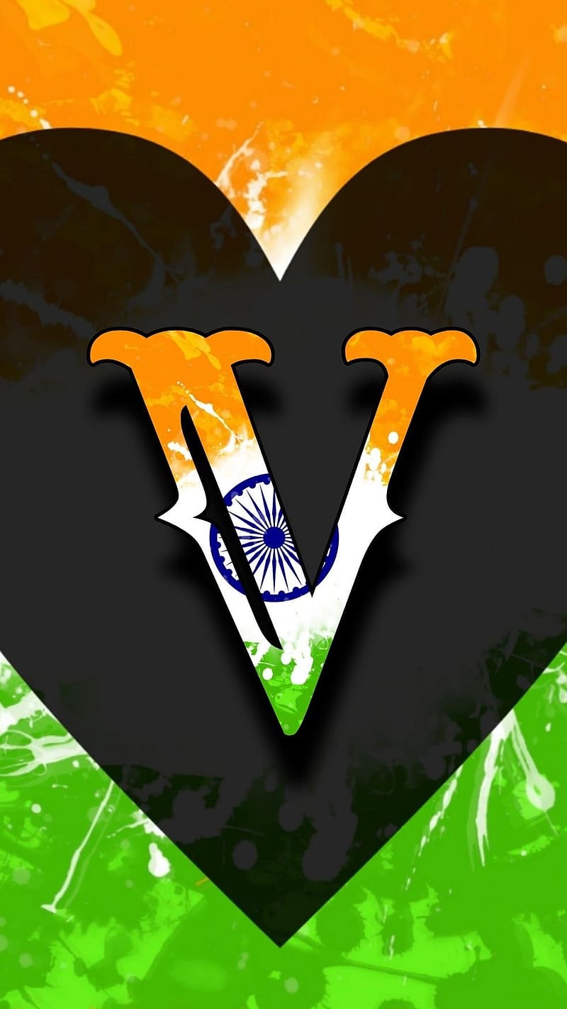 Tiranga V Name, Black Heart Background, tricolour, HD phone wallpaper