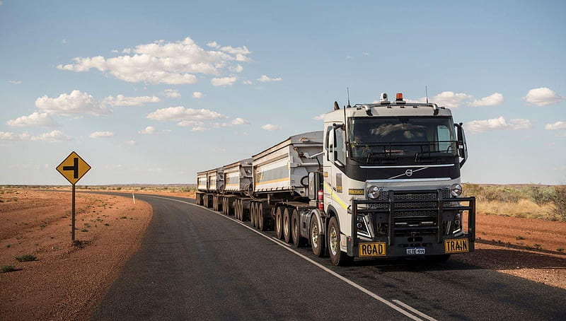 road train, trailer, truck, train, road, outback, HD wallpaper