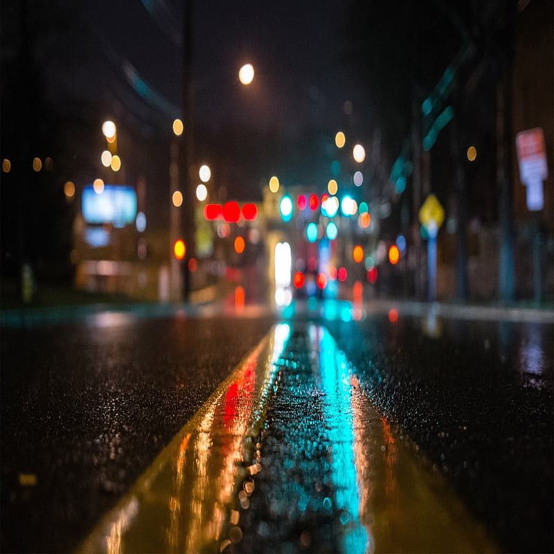Street View, city, light, night, road, street, town, HD phone wallpaper