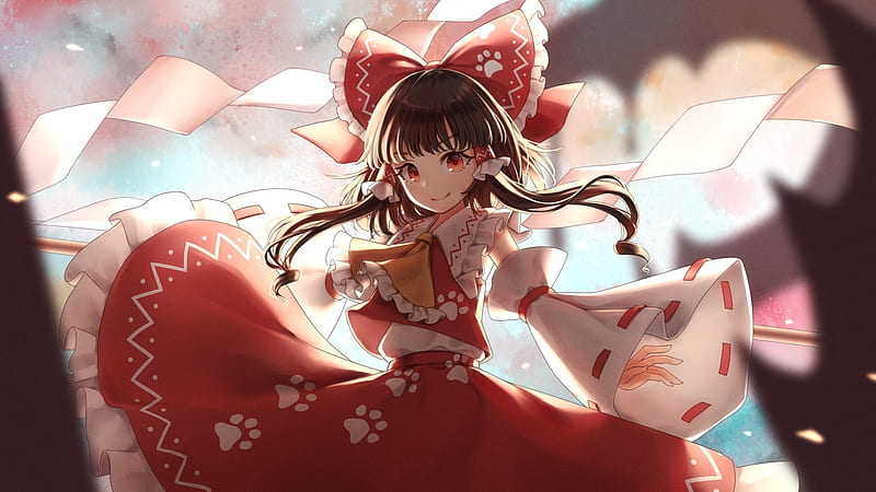 hakurei reimu, brown hair, touhou, ribbon, japanese outfit, Anime, HD wallpaper