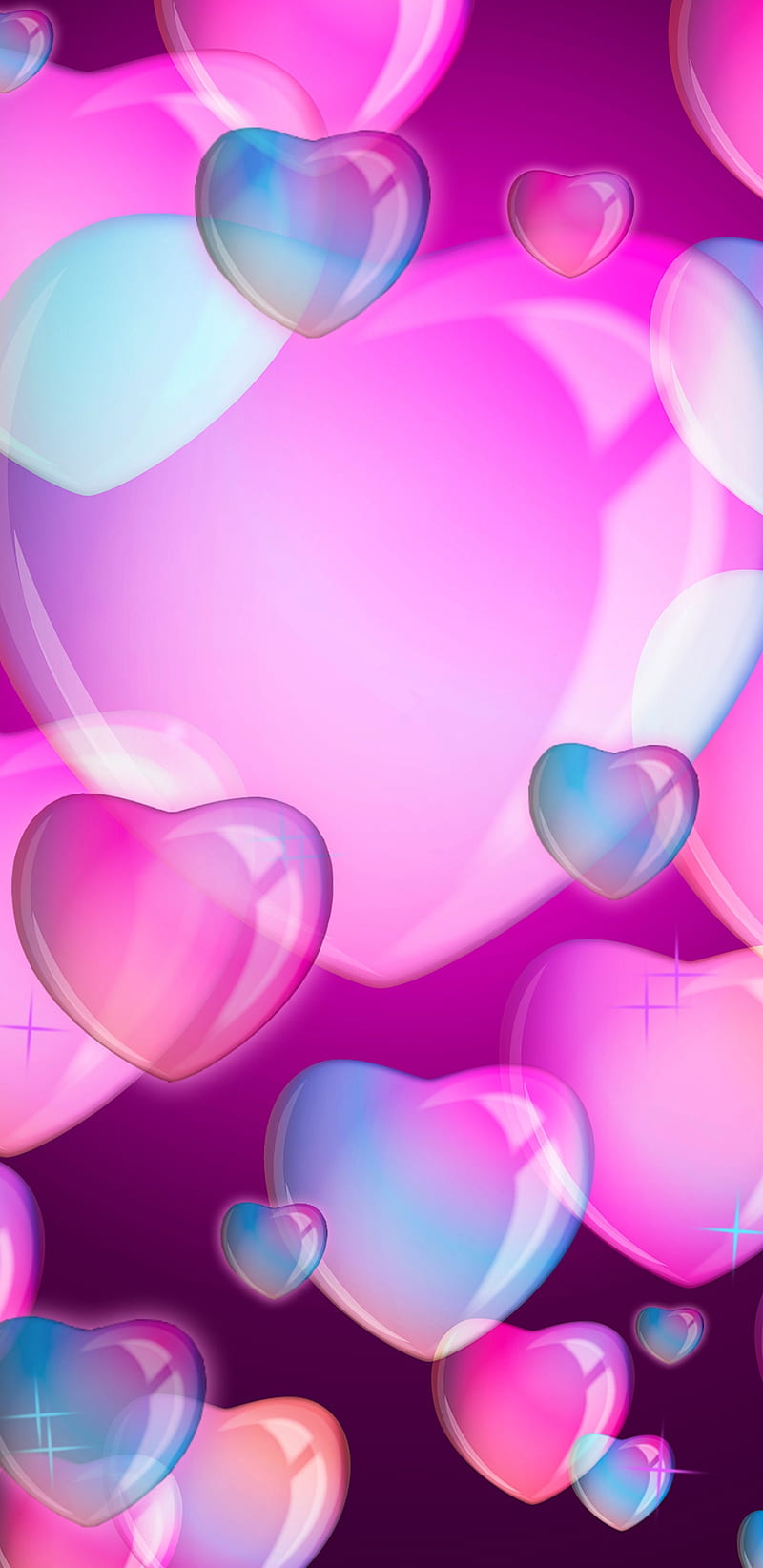 Bubble Hearts, bubbles, heart, corazones, pink, purple, rainbow, HD phone wallpaper