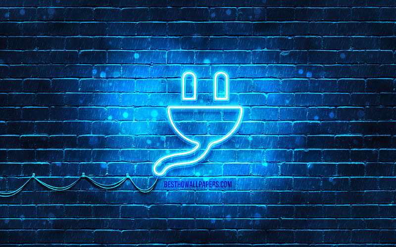 Plug Connector neon icon blue background, neon symbols, Plug Connector, neon icons, Plug Connector sign, technology signs, Plug Connector icon, technology icons, HD wallpaper