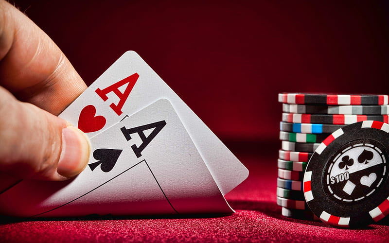 pair of aces, poker, casino, playing cards, casino chips, HD wallpaper