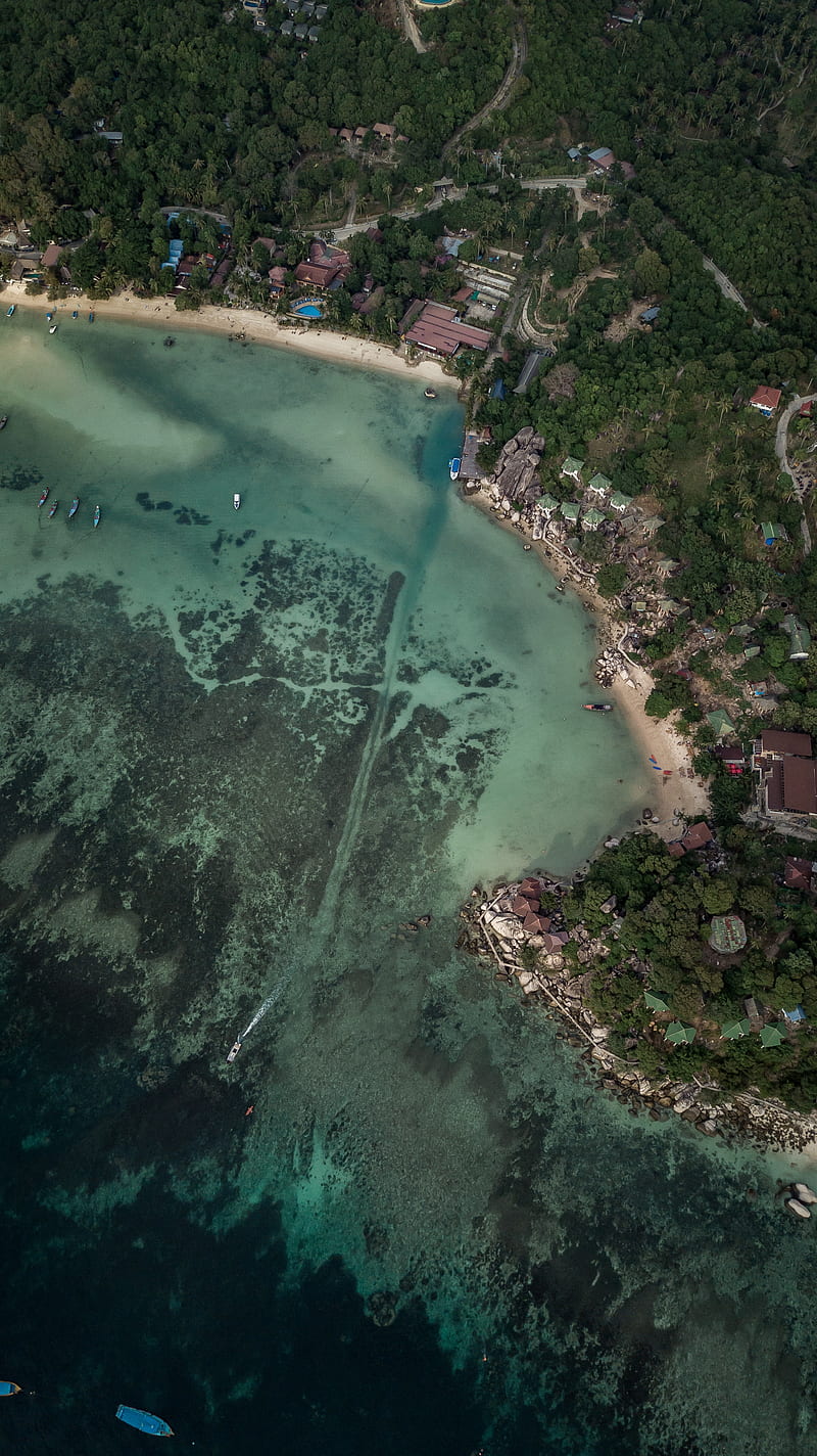 thailand, drone shot, aerial view, sea, coast, island, Nature, HD phone wallpaper
