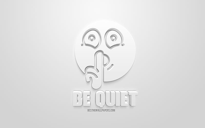 Be quiet, white 3D icon, white background, creative 3d art, be quiet concepts, silence concepts, 3d characters, HD wallpaper