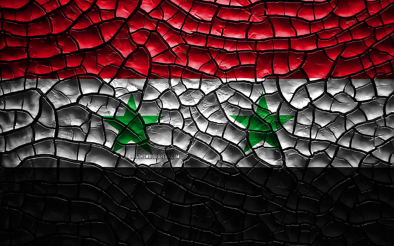 Flag of Syria cracked soil, Asia, Syrian flag, 3D art, Syria, Asian countries, national symbols, Syria 3D flag, HD wallpaper