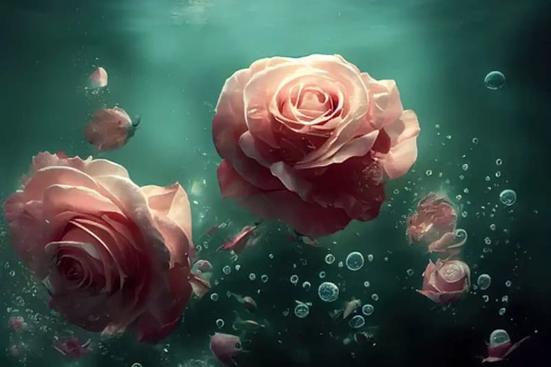 Roses, Bubbles, Water, Pink, Artwork, HD wallpaper | Peakpx