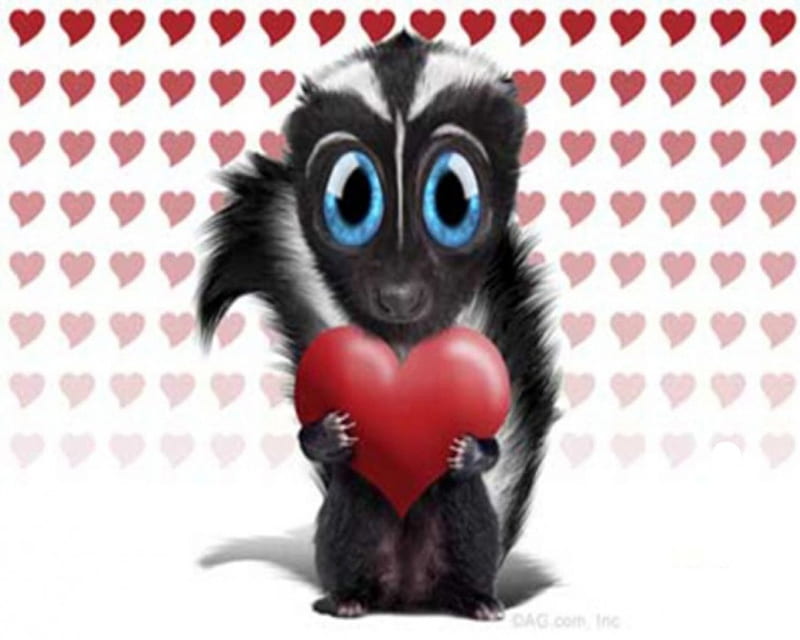 Smellvin, valentines, valentines day, cute, love, skunk, corazones, abstract, HD wallpaper