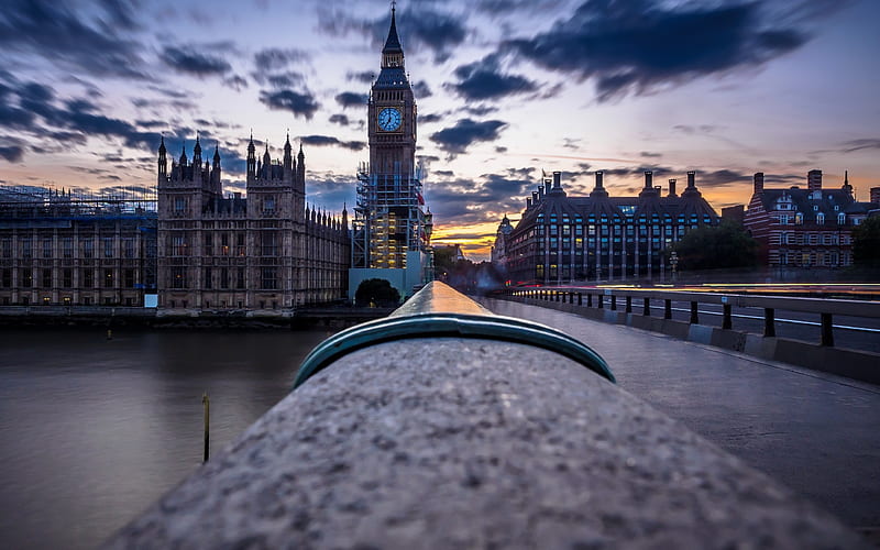 London, evening, Big Ben, reconstruction, chapel, Westminster Bridge, Thames, Great Britain, England, HD wallpaper