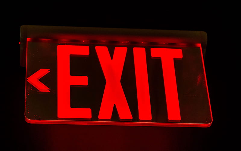Red Exit sign, black background, exit, neon red sign, glowing Exit sign, HD wallpaper