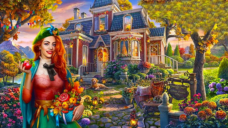 Lady of the Mansion, pretty, art, fantasy, girl, mansion, digital, lady, woman, HD wallpaper