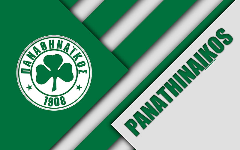 Panathinaikos FC, Athens green white abstraction, logo, material design, Greek football club, Super League, Greece, Superleague Greece, HD wallpaper